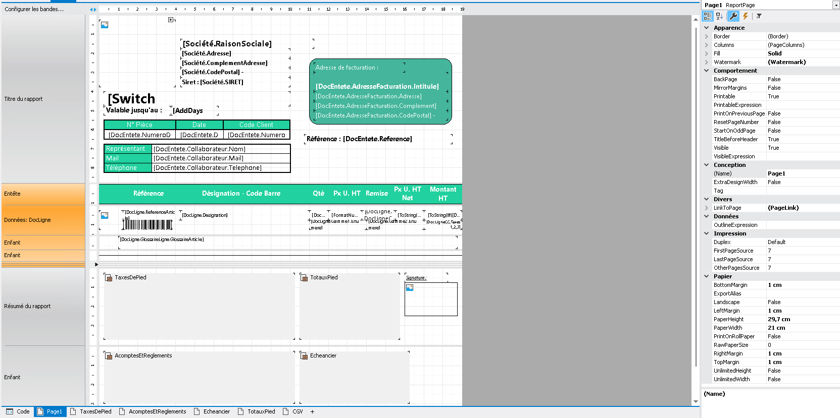 Propriétés – Page sélectionnée