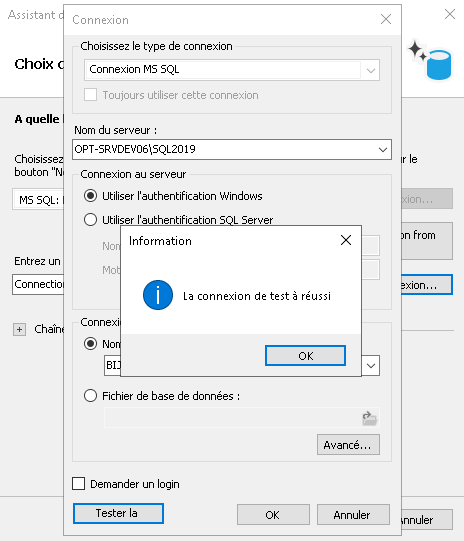 Test de connexion – succès
