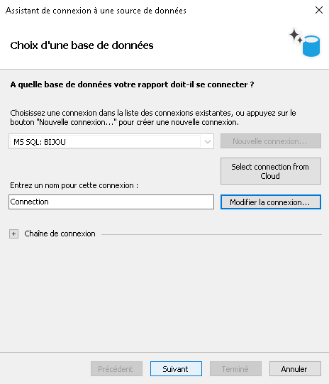 Assistant – accès à "Modifier la connexion…" pour contrôle