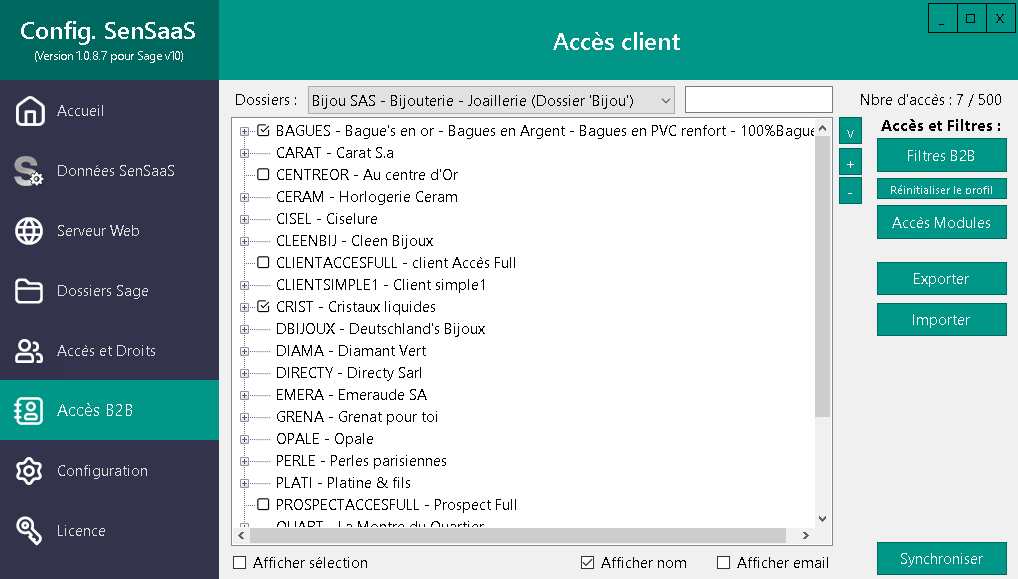 Accès client – Dossier et liste des clients