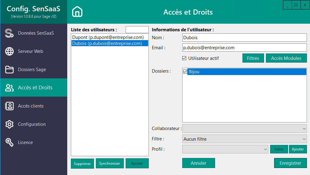 Utilisateur Dubois – fiche utilisateur