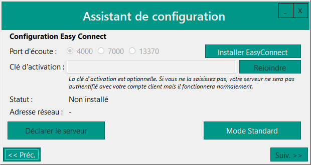 Configuration Easy Connect – étape initiale