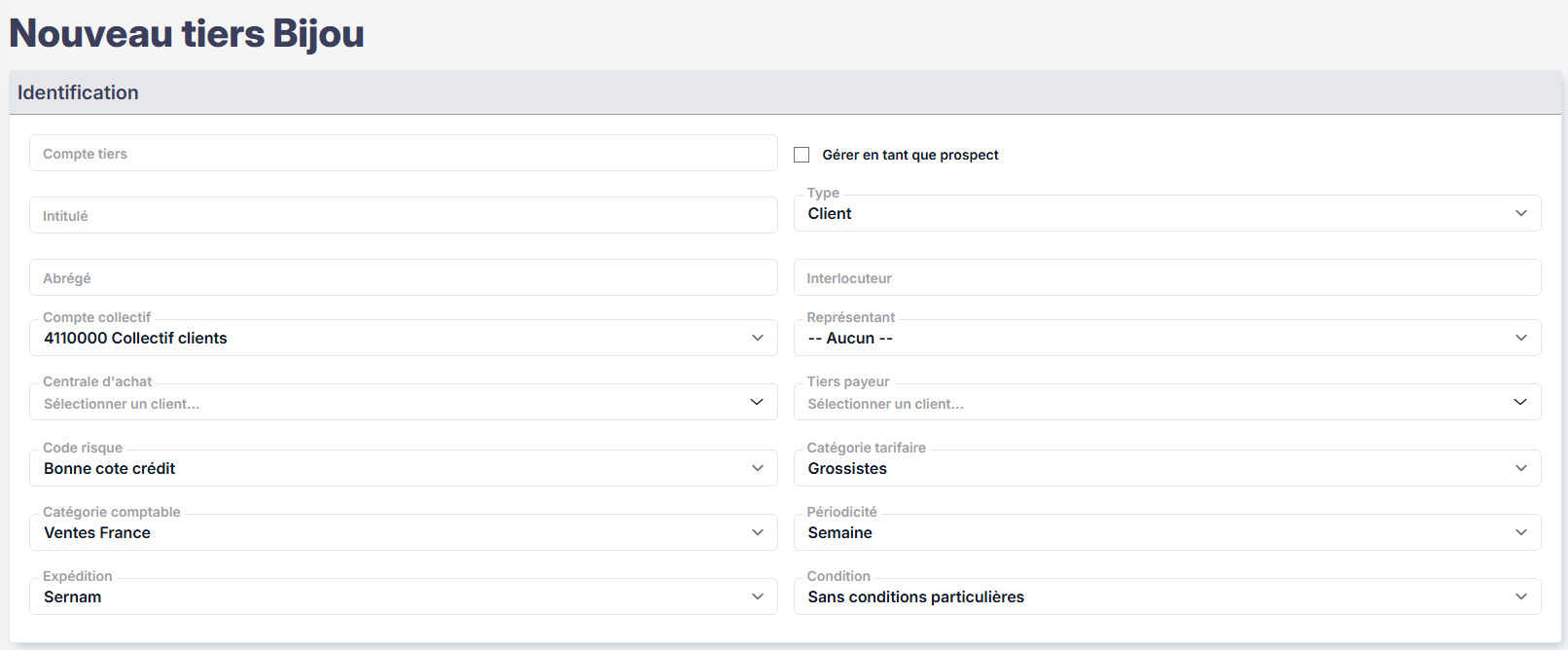 Création client – formulaire