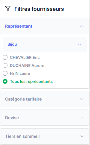 Volet des filtres