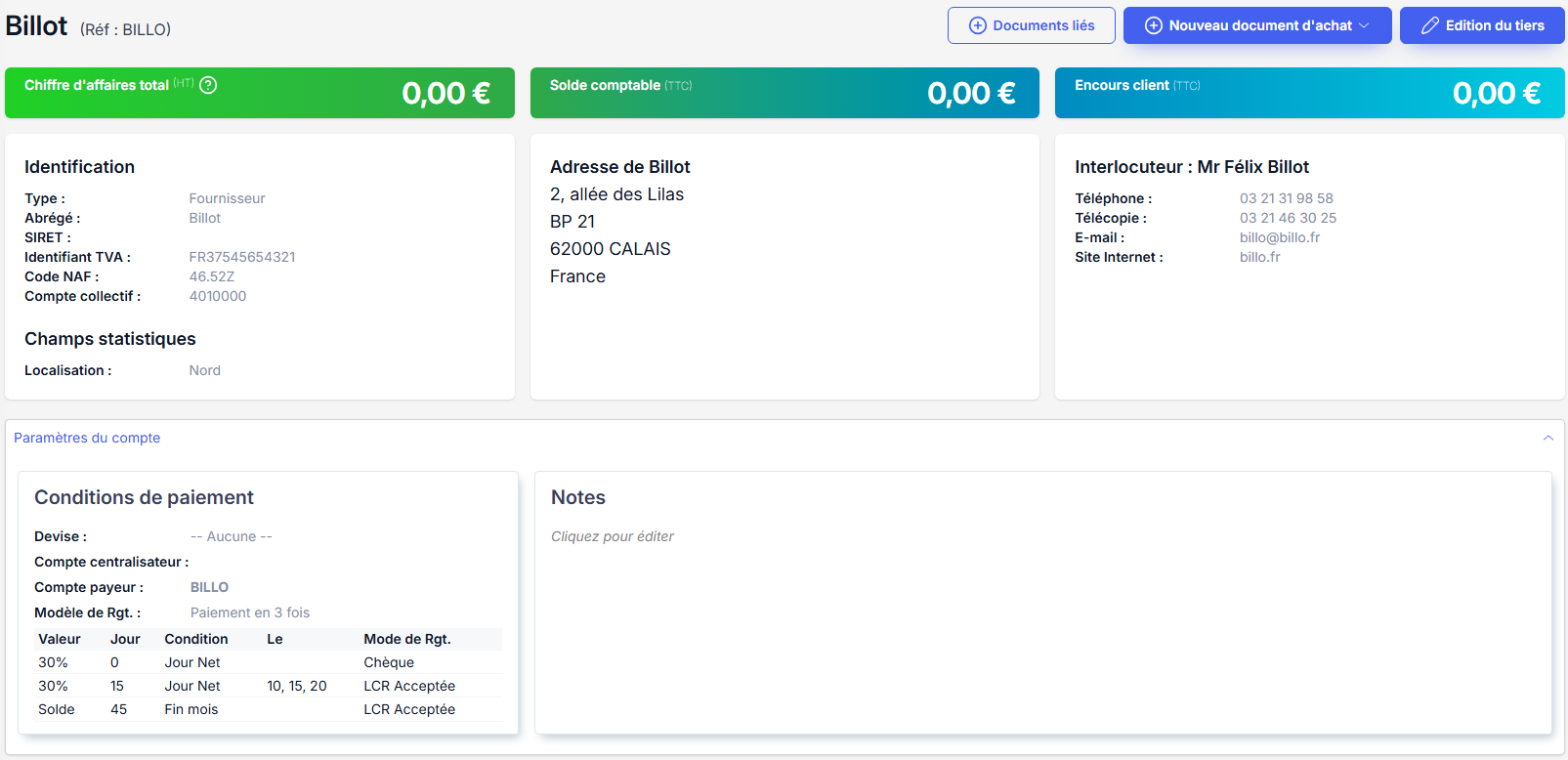 Fiche fournisseur