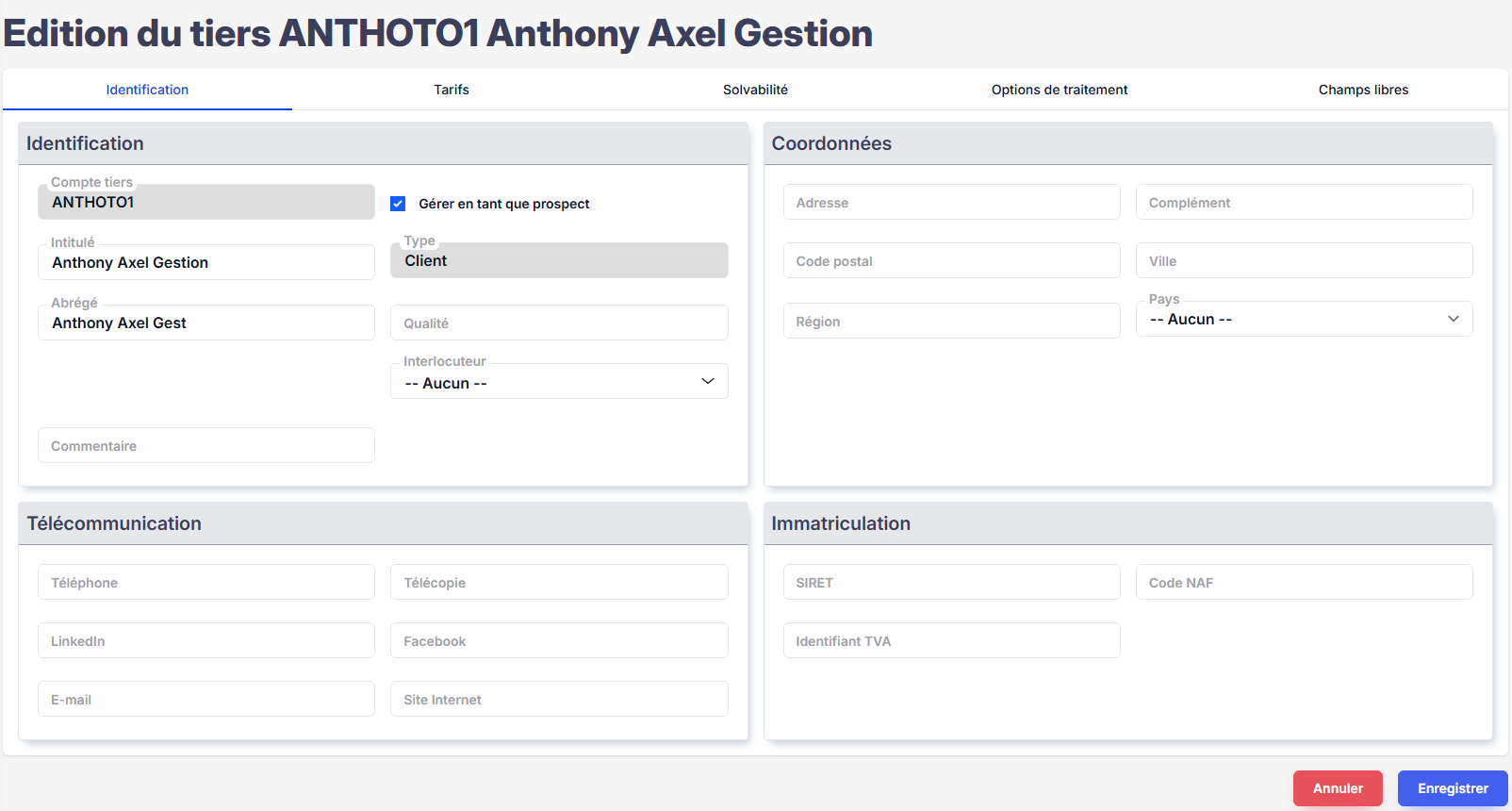 Actions fiche prospect