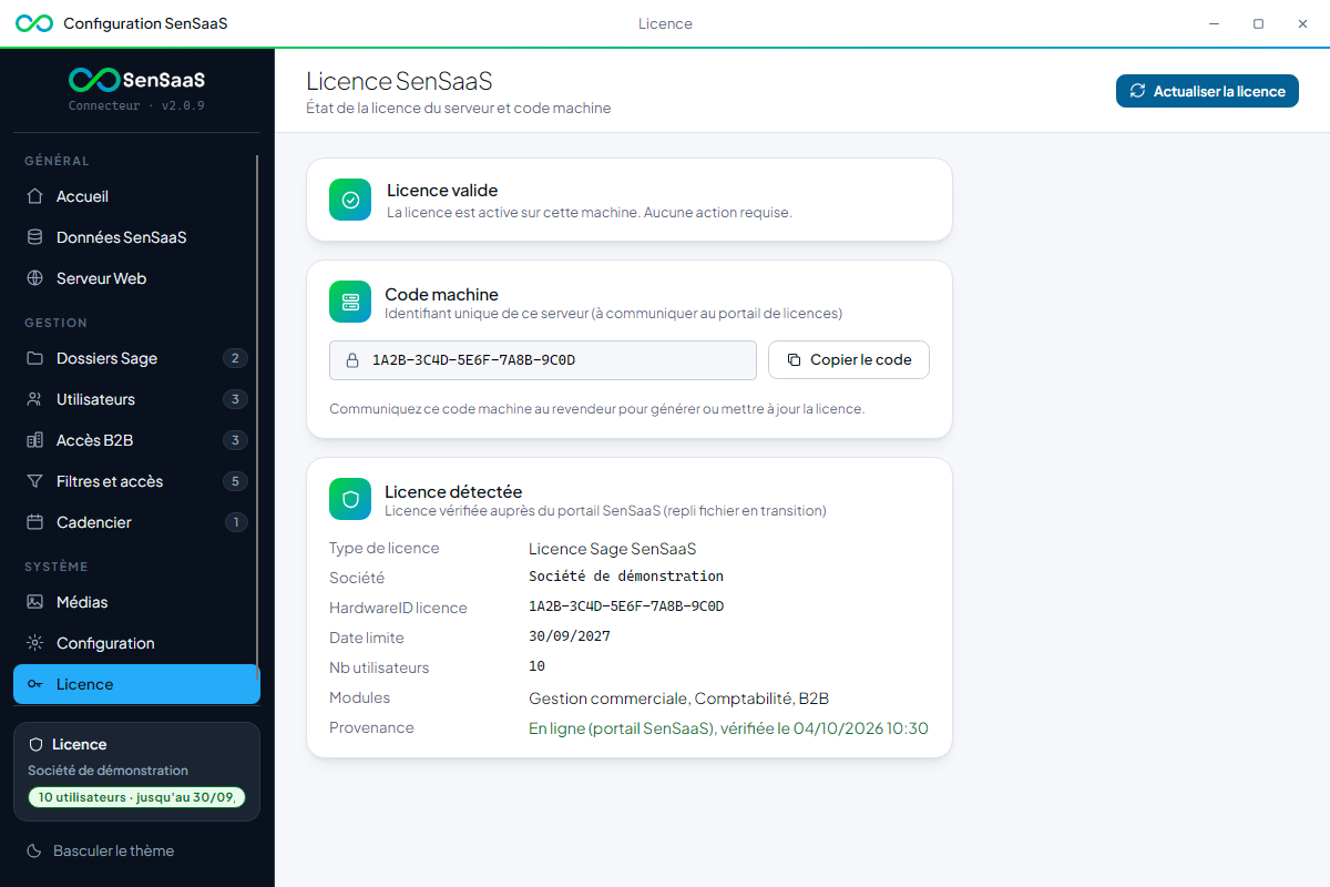 Écran Licence de l'outil de configuration