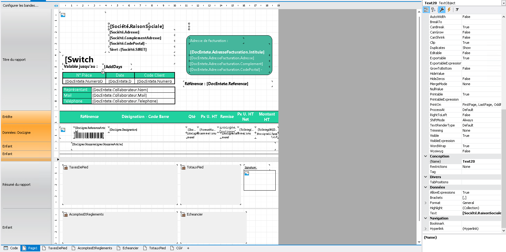 Propriétés – Objet texte sélectionné