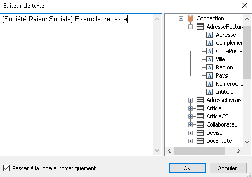 Éditeur de texte – champ + libellé