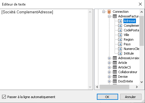 Éditeur de texte – insertion d’un champ