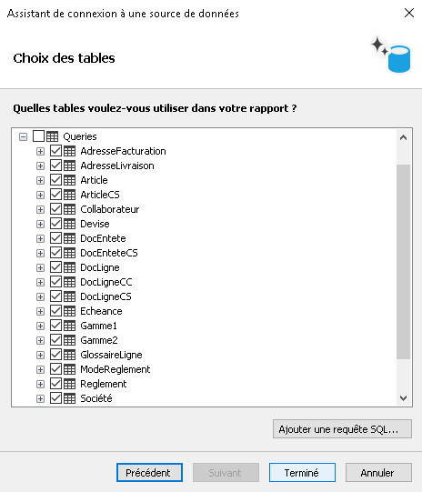 Assistant – choix des tables
