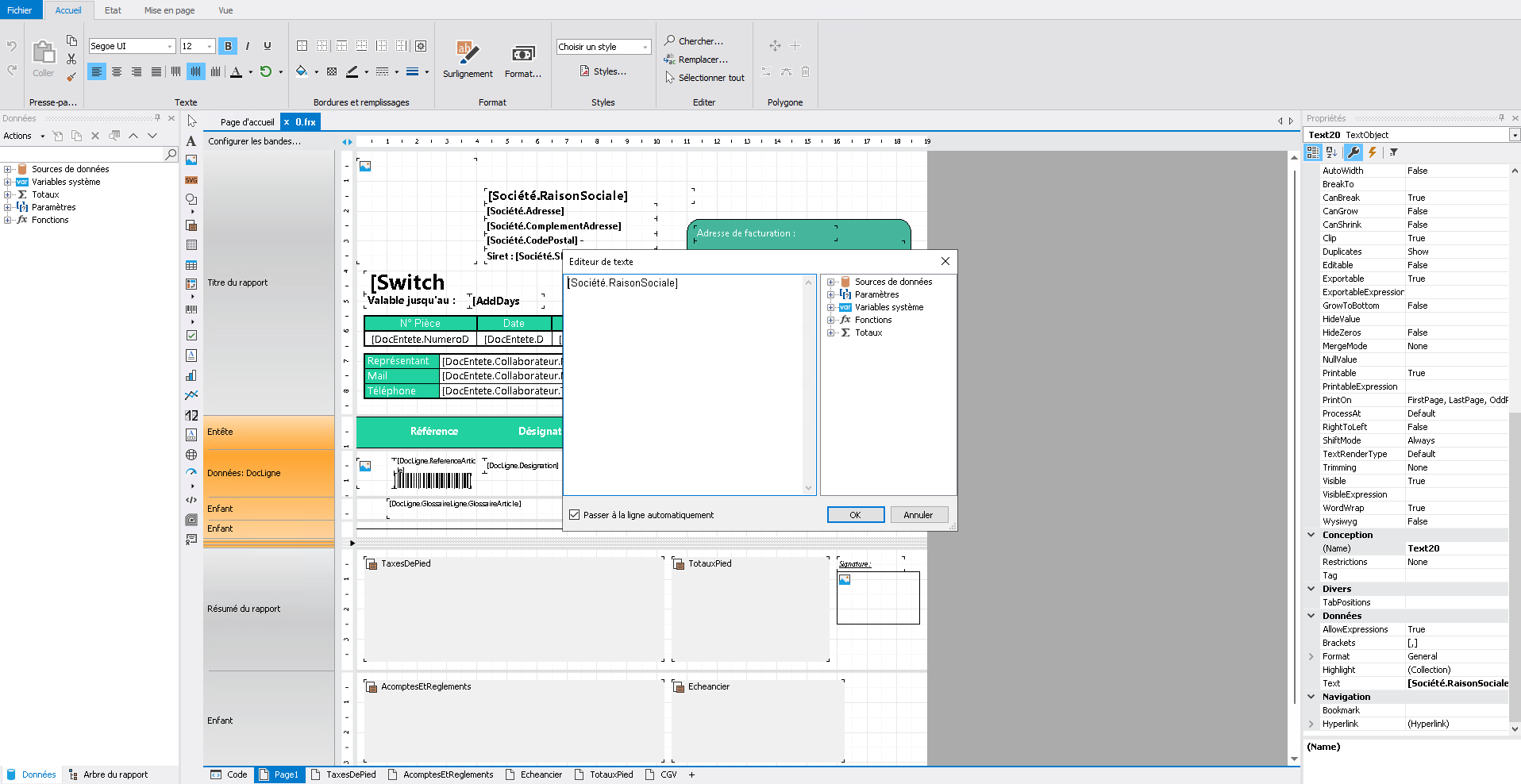 Éditeur de texte + Propriétés d’un objet