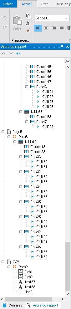 Arbre du rapport – structure hiérarchique