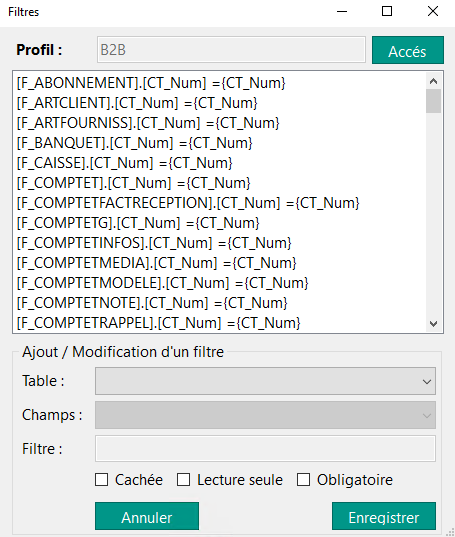 Filtres B2B – Profil standard