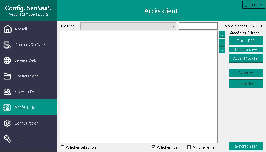 Accès client – Vue initiale
