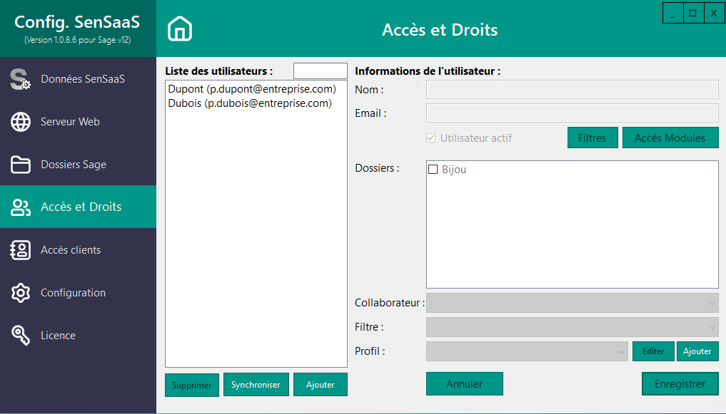 Liste finale des utilisateurs configurés