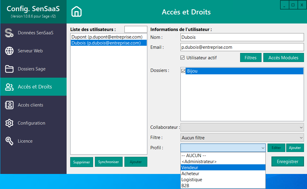 Liste des profils disponibles