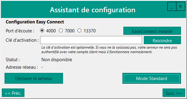 Easy Connect installé – sélection du port