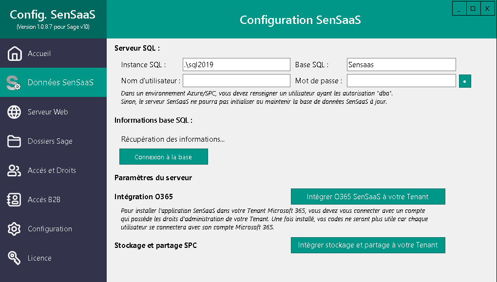 Données SenSaaS – Configuration SQL