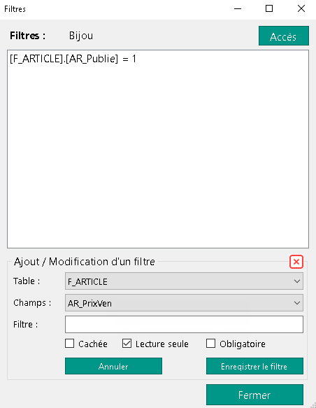 Champ en lecture seule – PrixVen