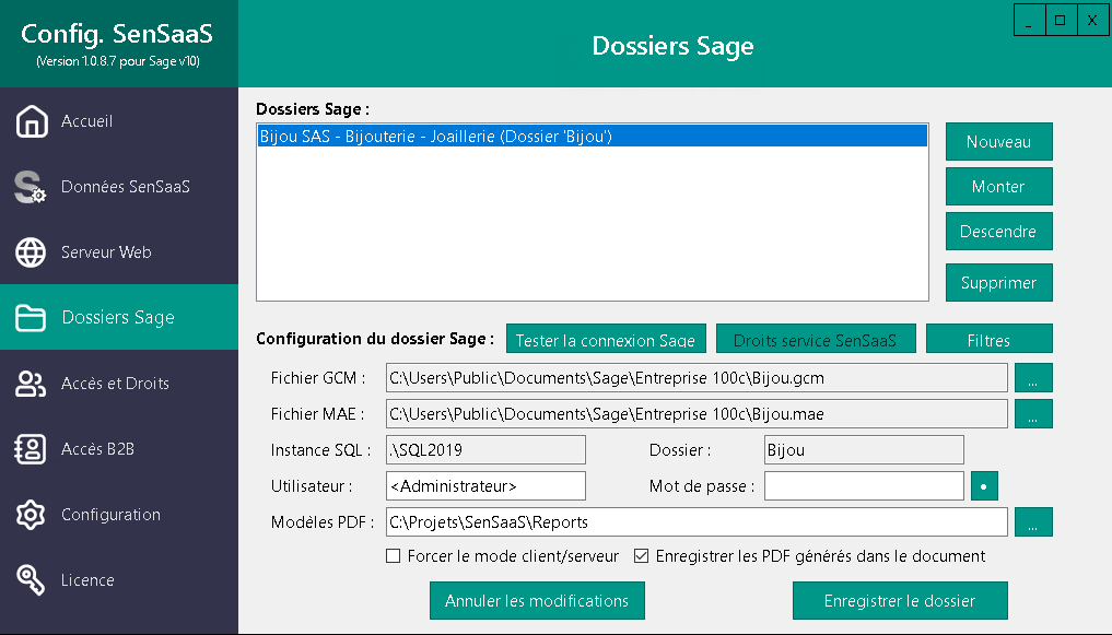 Configuration des Dossiers Sage
