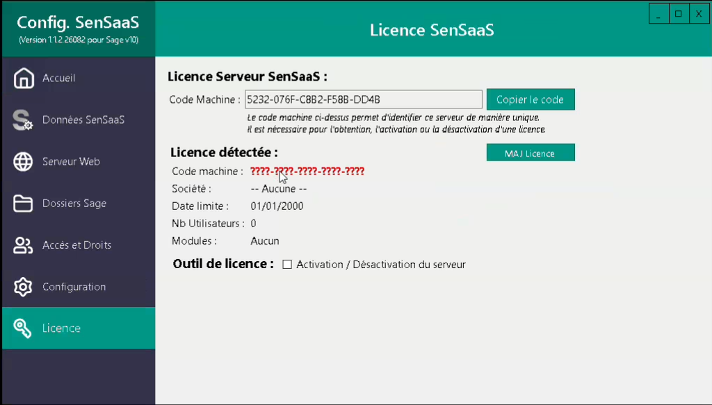 Étape 1 - Onglet Licence du connecteur