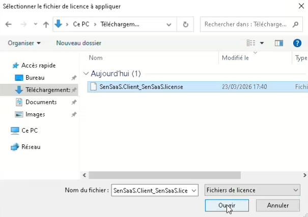 Étape 17 - Sélection du fichier licence