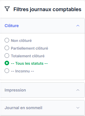 Filtres journaux comptables