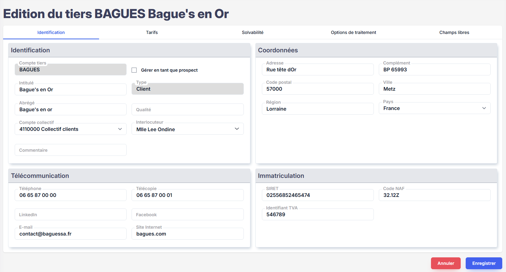 Édition – onglet Identification