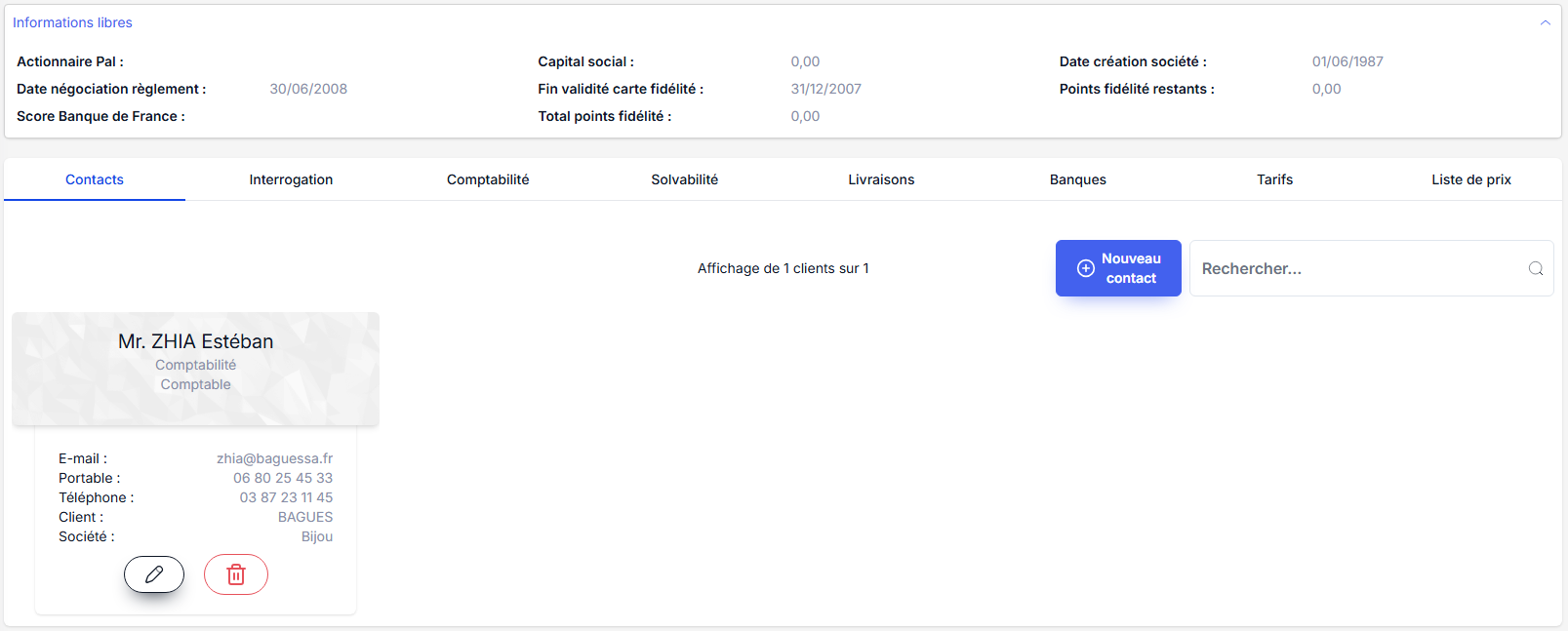Paramètres du compte – conditions de paiement et notes