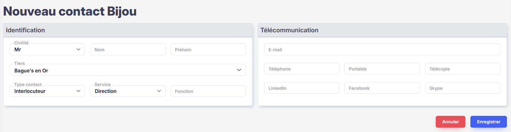 Nouveau contact – formulaire