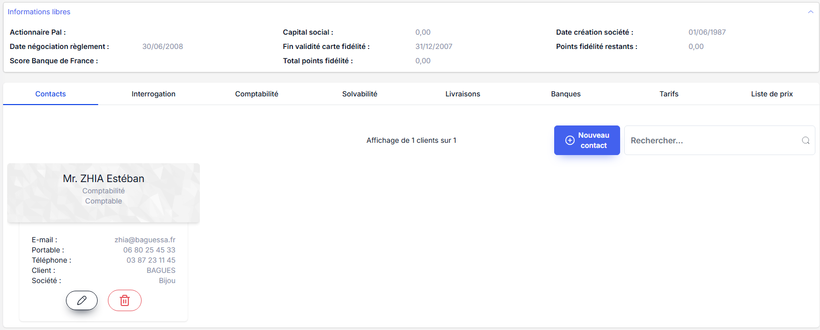 Coordonnées contact