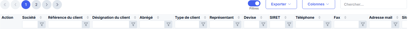 Filtres sur les colonnes