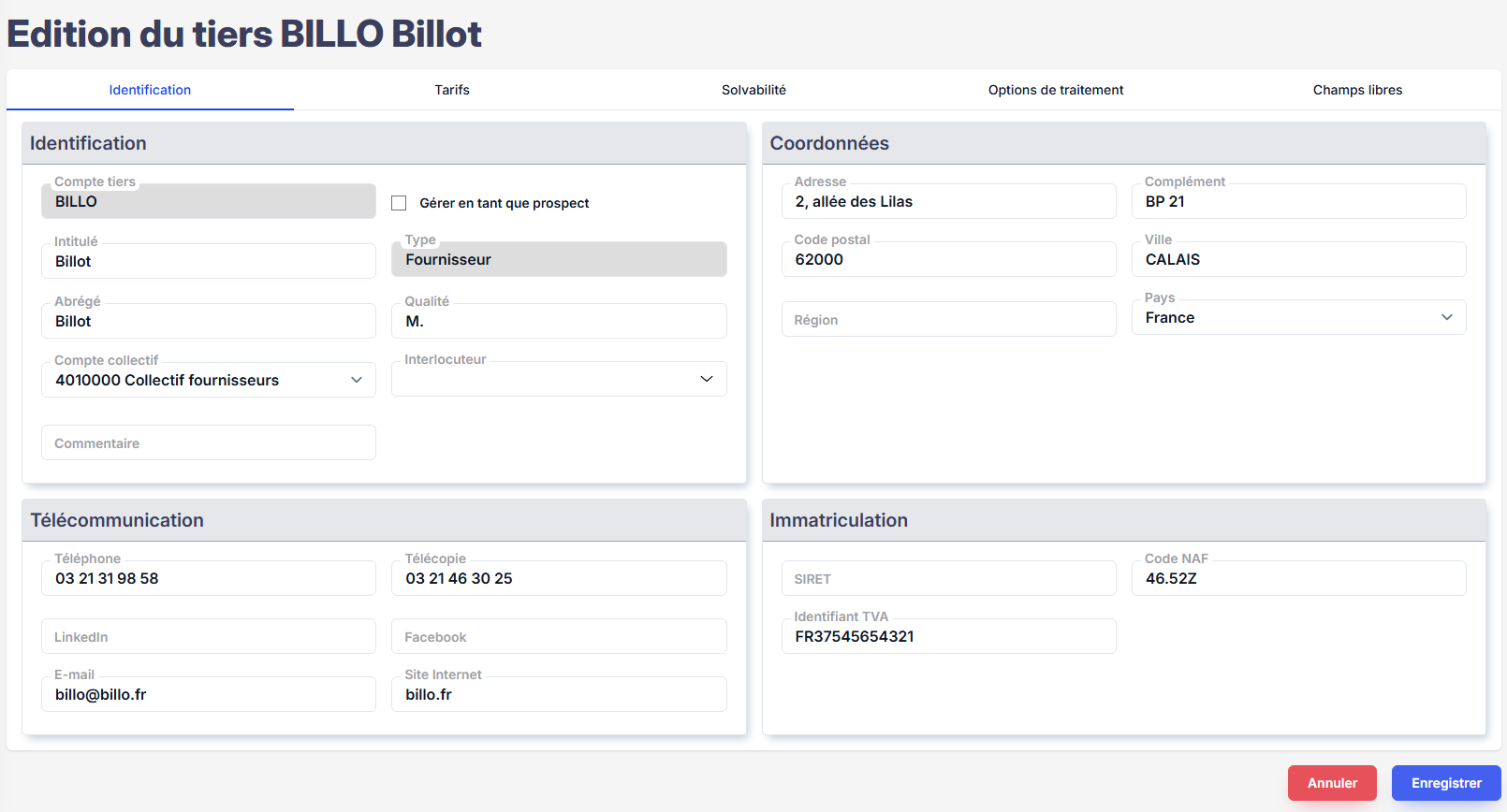 Édition du fournisseur