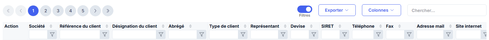 Filtres colonnes prospects