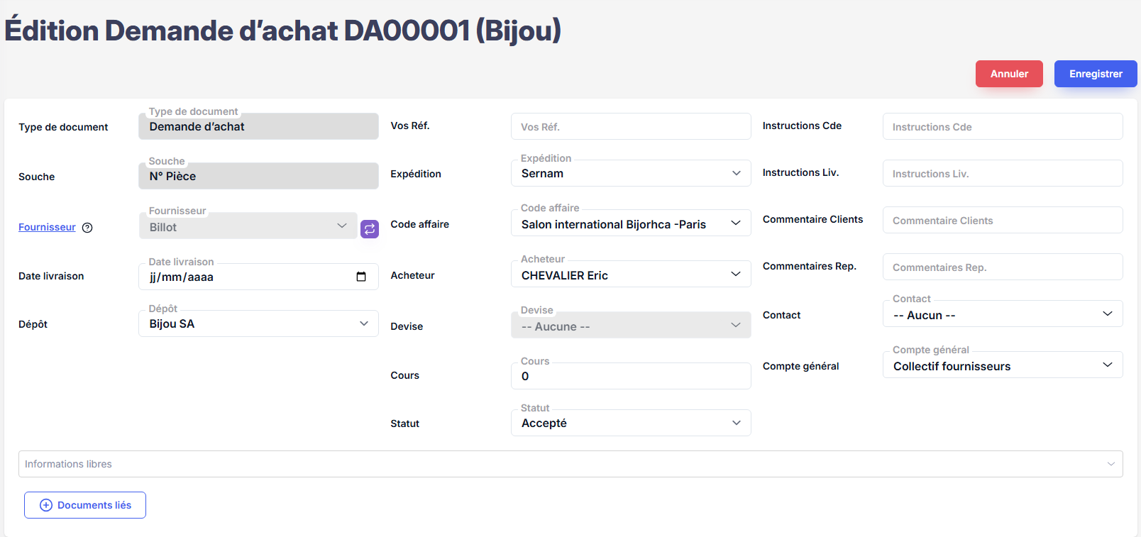 Édition d’un document d’achat