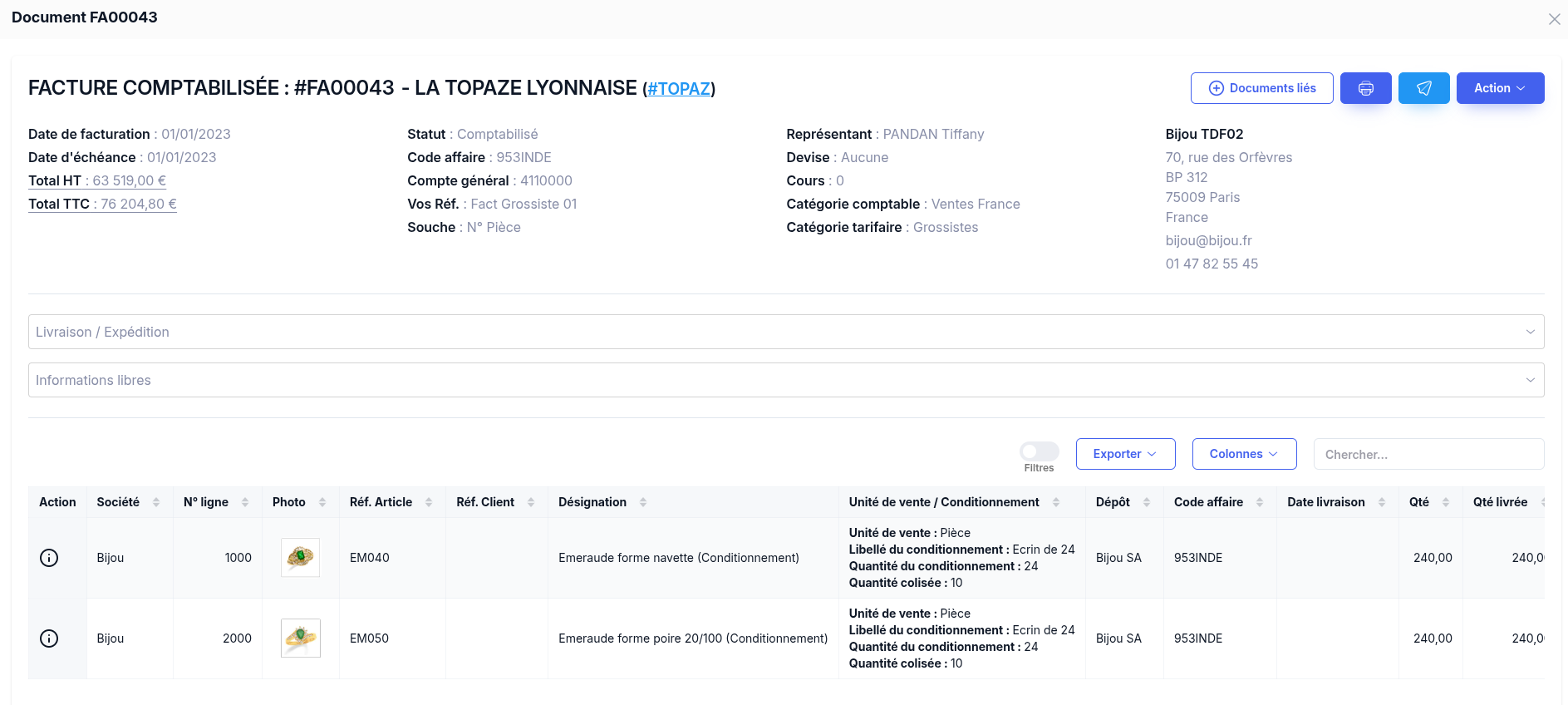 Fiche achat comptabilisé