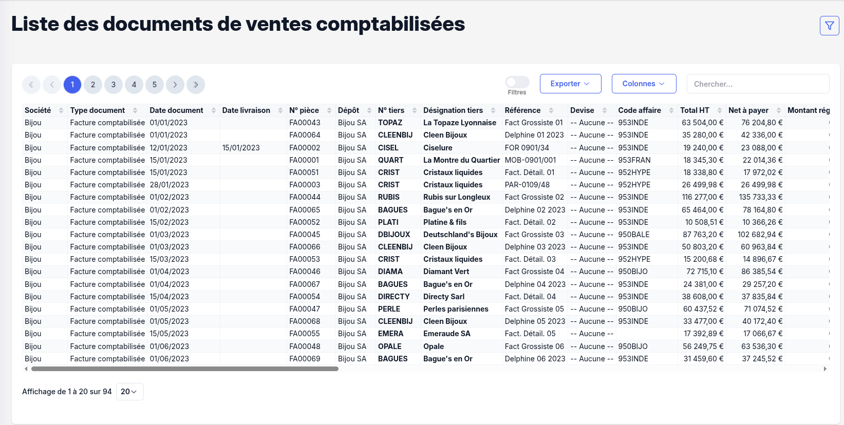 Liste des ventes comptabilisées