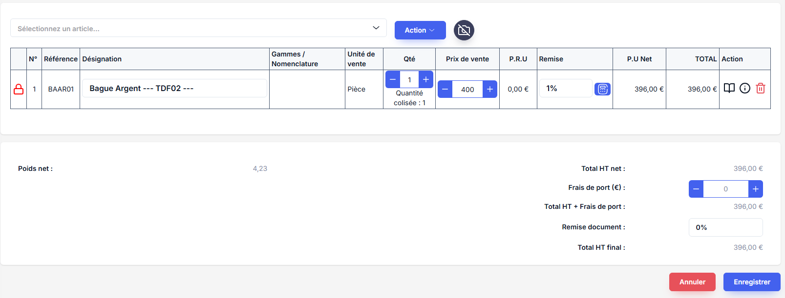 Édition – lignes et totaux