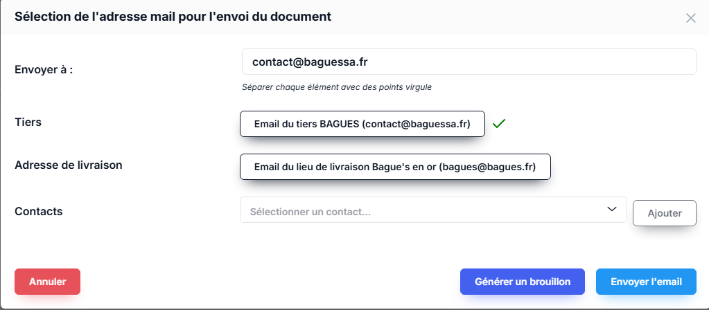 Popin Envoyer l’email