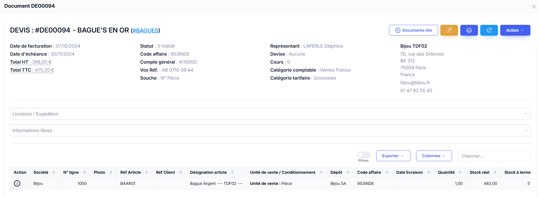 Fiche document – vue générale