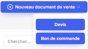 Menu de création d’un document de vente
