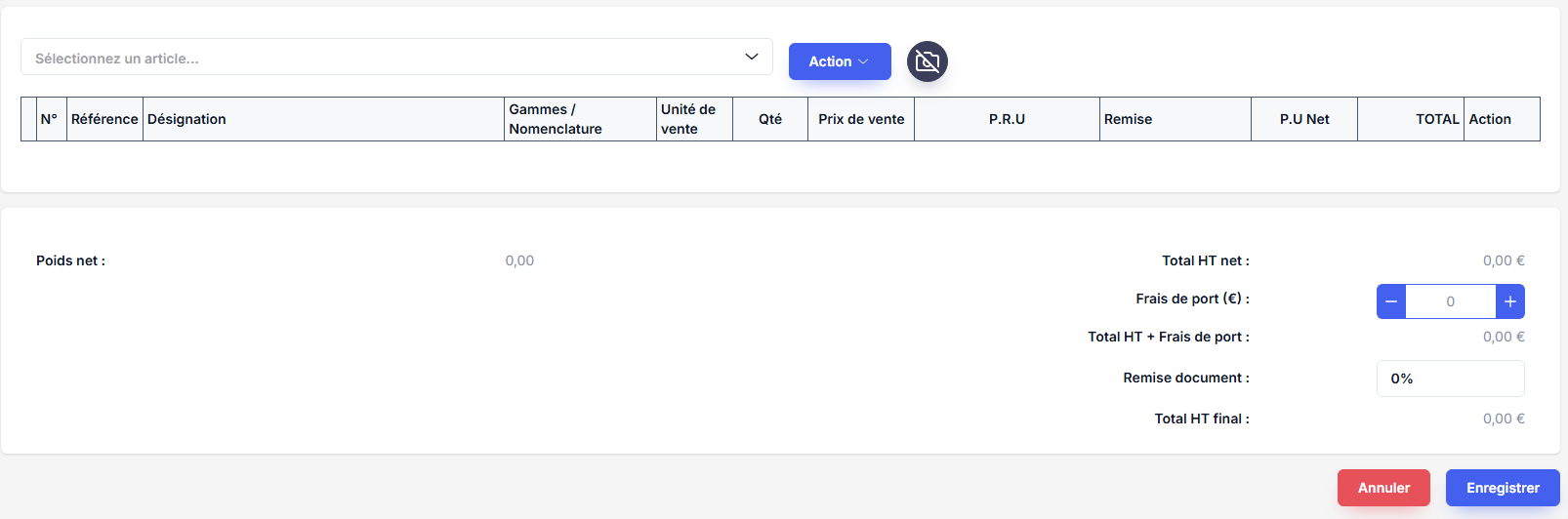 Lignes d’articles – Devis